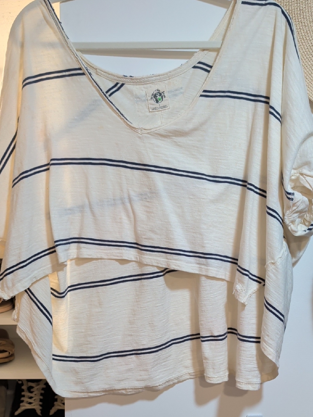 Cream and Navy Striped V-Neck Layered Top